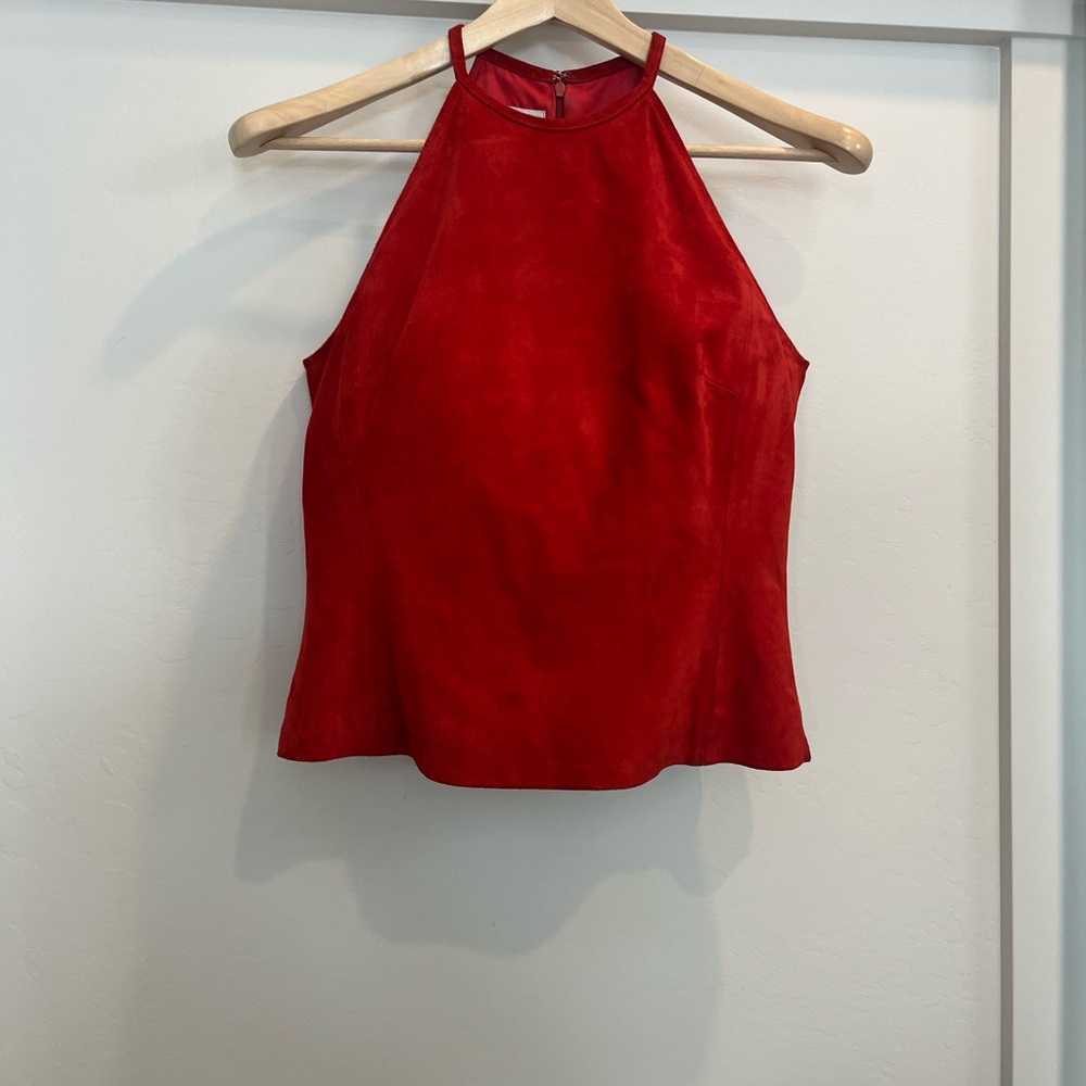 Nine West Red Fitted Halter Tank Top